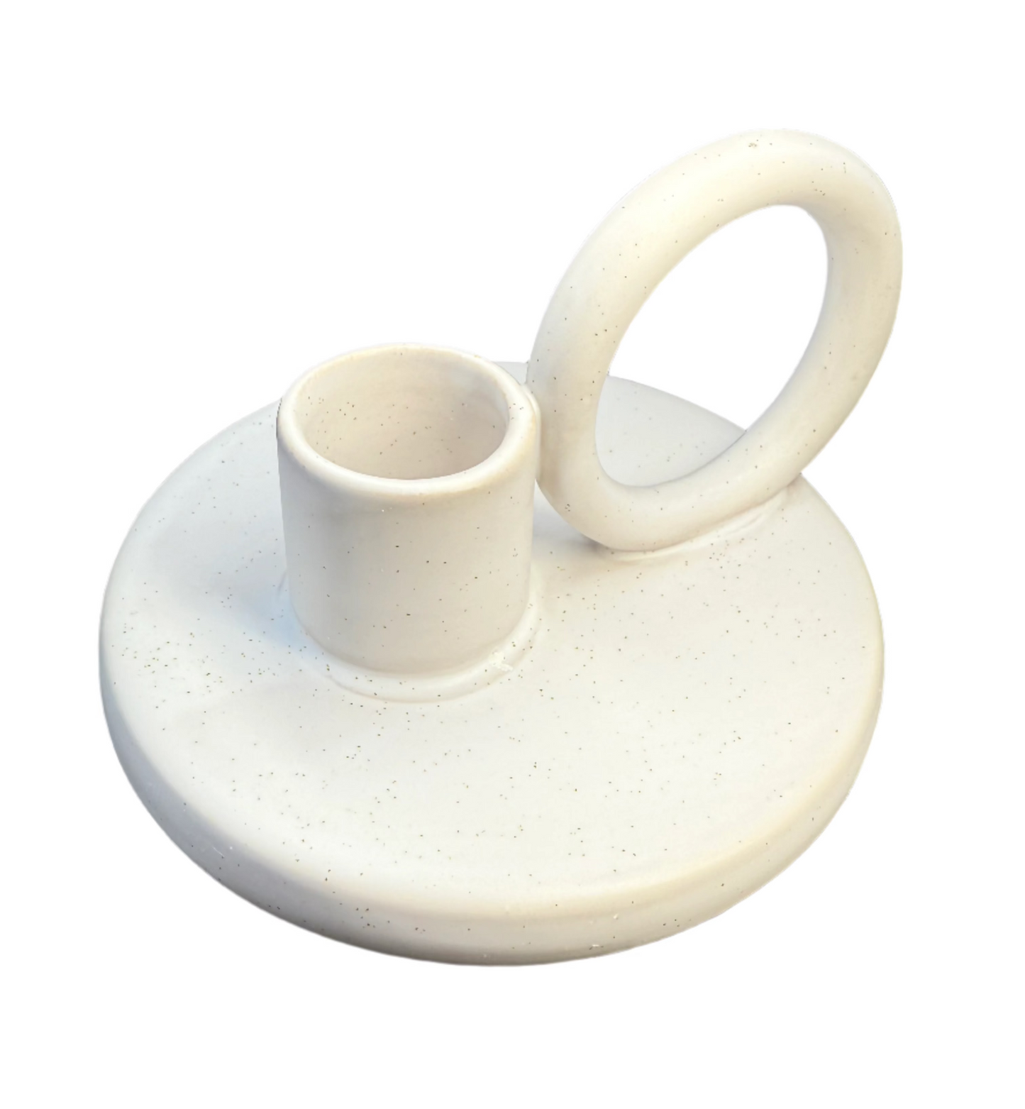 White Ceramic Candle Holder with Handle 