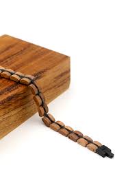 Koa Wood and Black Stainless Steel Accent - Mens Bracelet