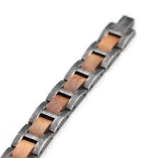 Koa Wood and Stainless Steel Bracelet Antique Steel - Men's Bracelet