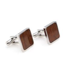 Koa Wood Inlay Stainless Steel Cufflinks