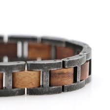 Koa Wood and Stainless Steel Bracelet Antique Steel - Men's Bracelet