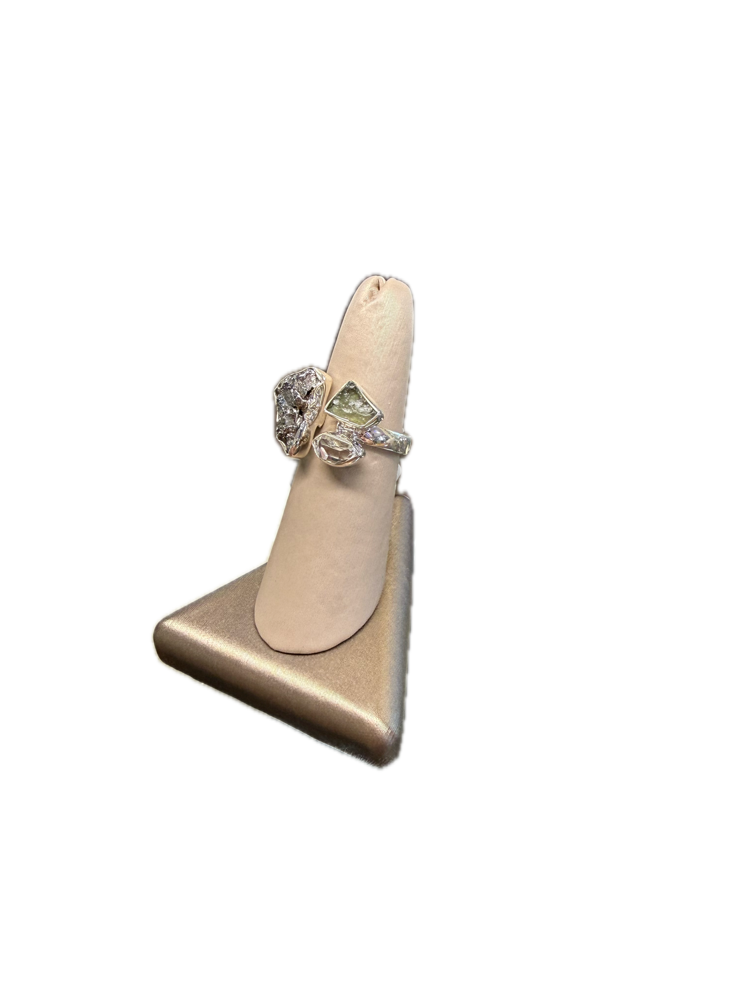 Moldavite Trio Sterling Silver Ring | Czech/Argentina/Pakistan