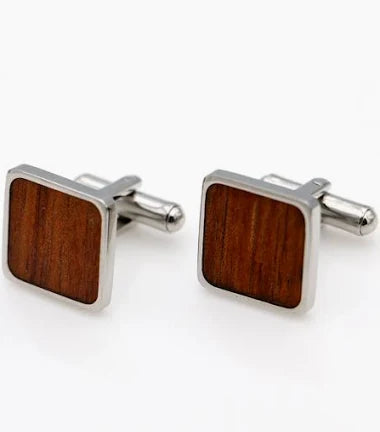 Koa Wood Inlay Stainless Steel Cufflinks
