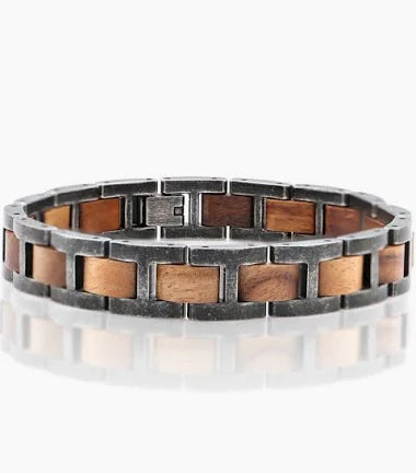 Koa Wood and Stainless Steel Bracelet Antique Steel - Men's Bracelet
