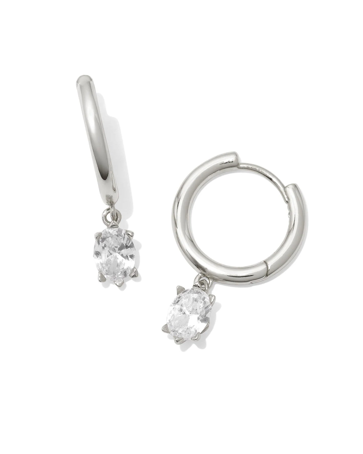 Kendra Scott  - Cailin Single Stone Huggie White Crystal - Rhod Earrings