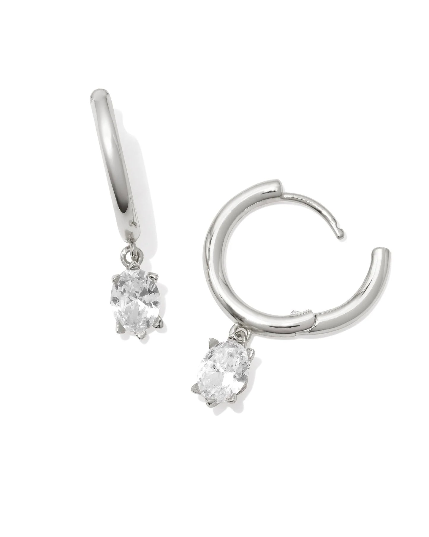 Kendra Scott  - Cailin Single Stone Huggie White Crystal - Rhod Earrings