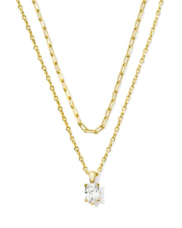 Kendra Scott- Cailin Multi Strand Necklace White Crystal- Gold