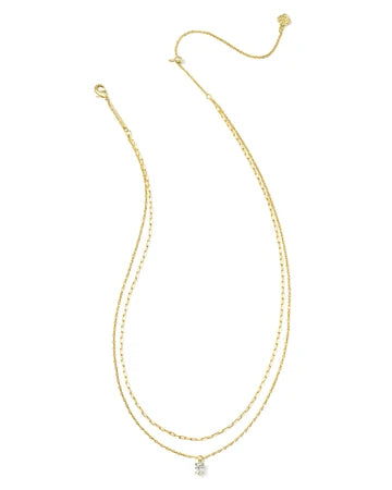 Kendra Scott- Cailin Multi Strand Necklace White Crystal- Gold